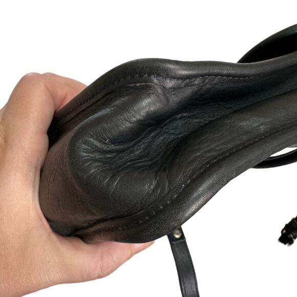 Vintage Dove Navy Blue Medium Unlined Leather Top Handle Cross Body Purse - Picture 13 of 16